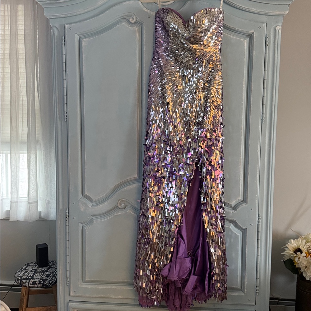 Purple/silver Sequin Strapless Gown